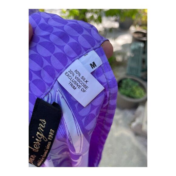 Jovani Designs Silk Blend Wrap Skirt Mix Print Beach Travel Purple Blue Sz M - Picture 2 of 9